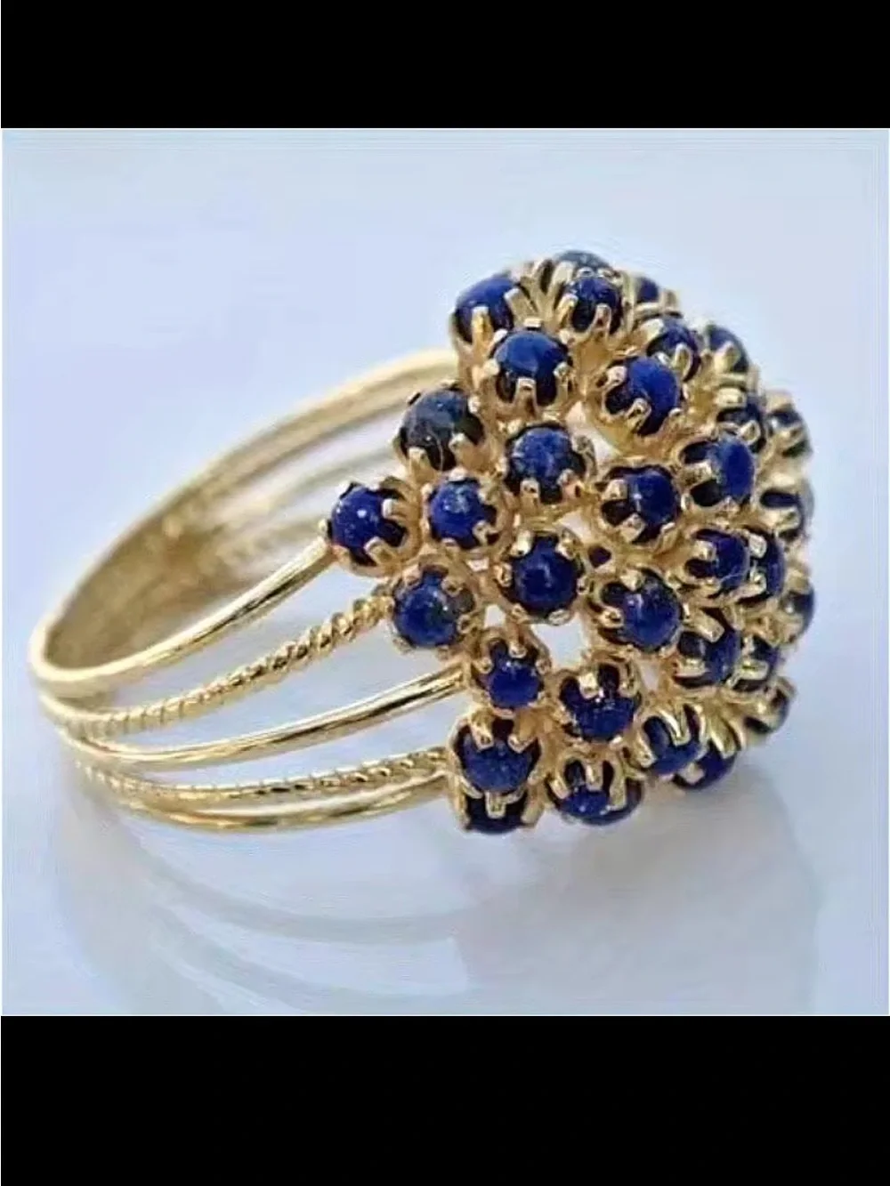 Elegant Gold Ring with Blue Stones - Women Jewelry old fashion size 10